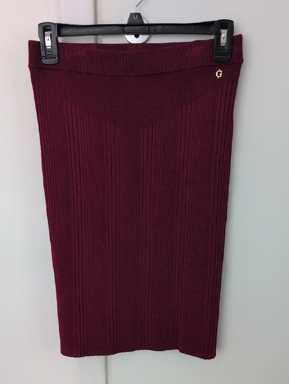 Glamorous Ribbed Knit Pencil Skirt - Burgundy